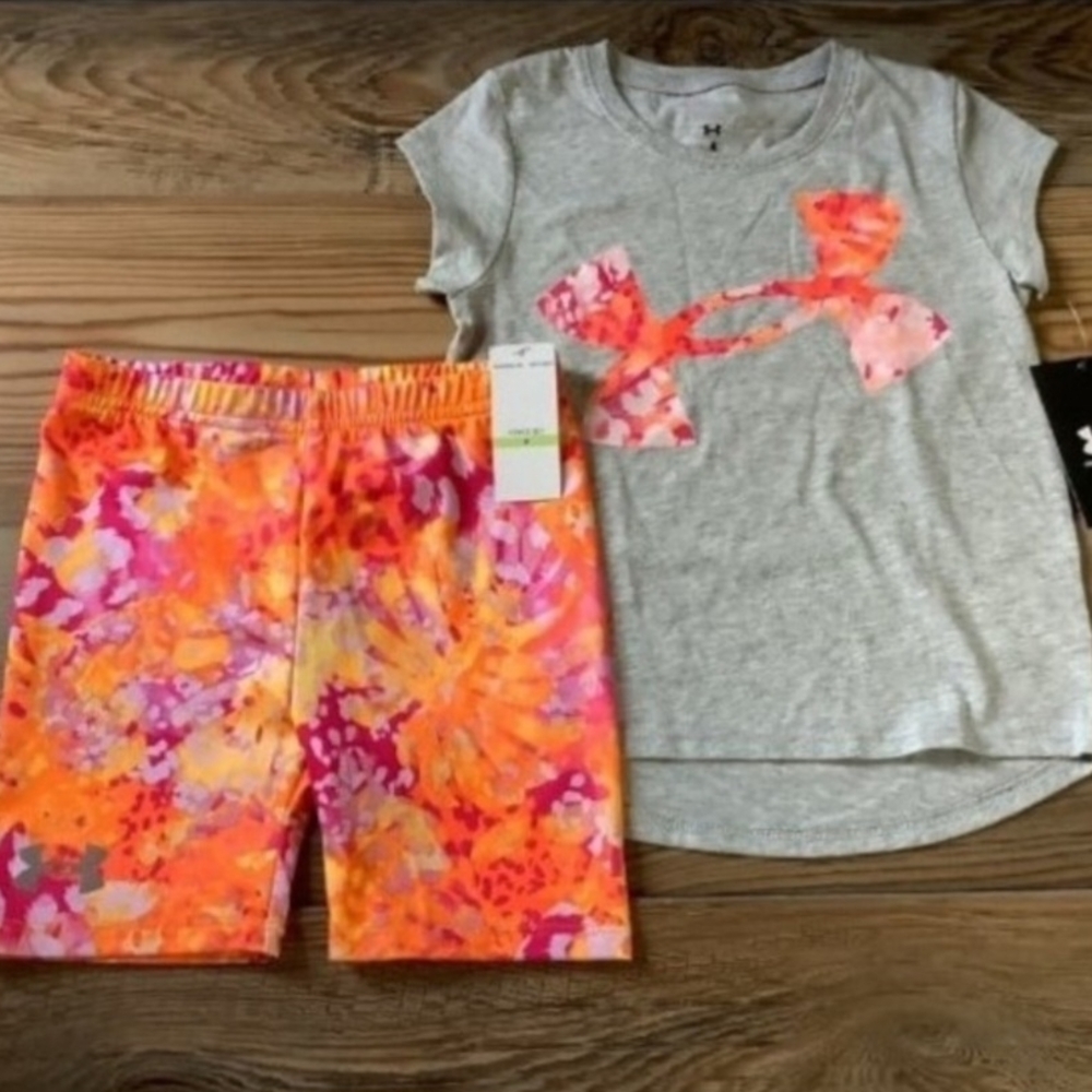 Under Armour Girls' Gray Tee & Neon Print Shorts Set